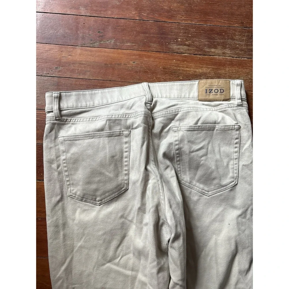 IZOD Pants Men's 38x30 Straight Leg Chino Khaki Tan Stretch Flat Front
